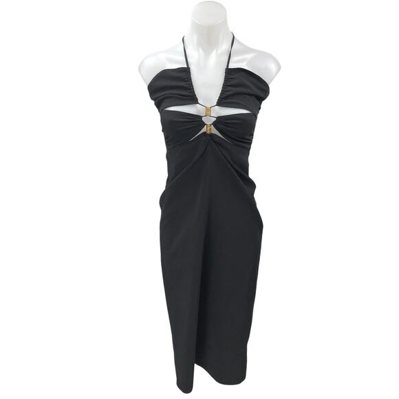 Zara Black Sleeveless Cutout Cami Camisole Midi Bodycon Sheath Tank Dress Size S - Picture 1 of 5